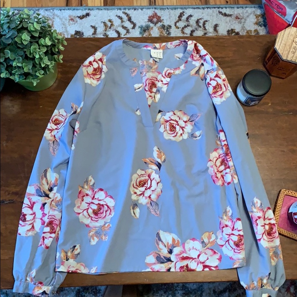 a new day Purple  Floral Work Shirt